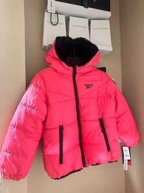 Reebok Hot Pink Puffer Jacket with Black Trim